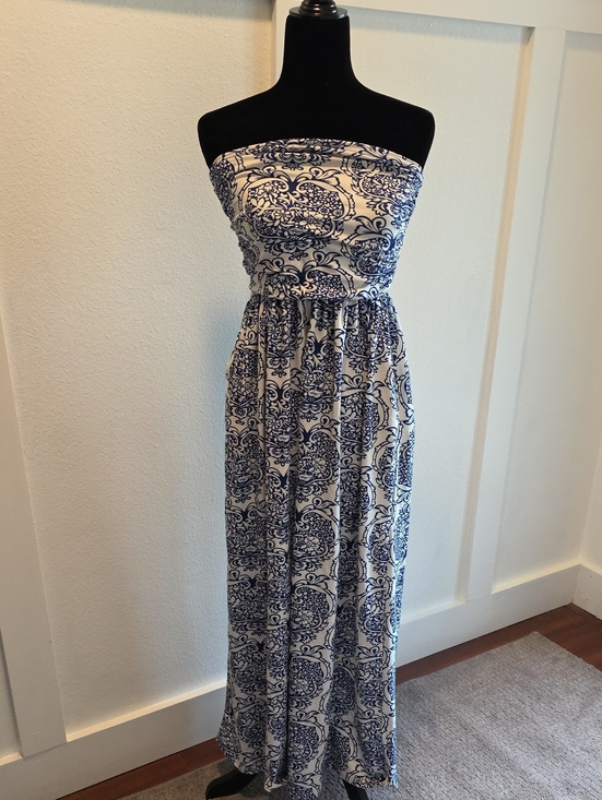 leadingstar Dresses & Skirts - Strapless Blue and White Printed Maxi Dress